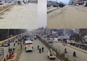 निर्माणाधीन बुटवल गोलपार्क ६ लेन सडक नदीजन्य पदार्थ अभावले सुस्त